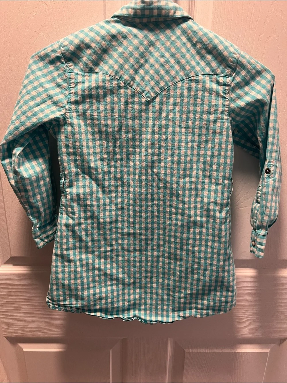 Wrangler Girls Turquoise Gingham Button-Front Shirt Pearl Snaps